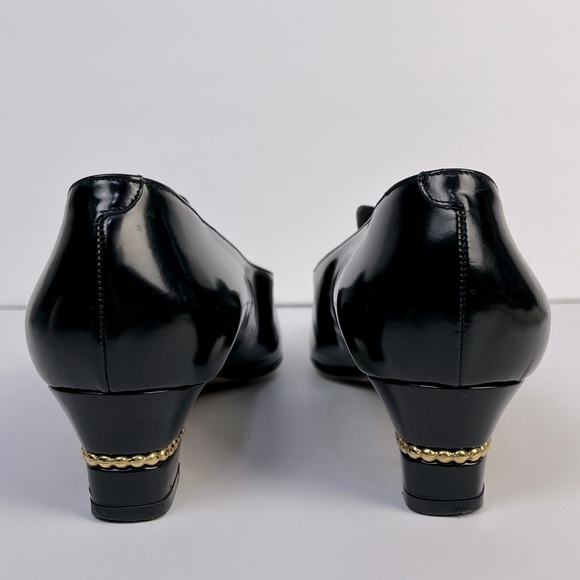 Bally Tipin Style Flex Black Leather Heels Gold Accent Size 39 - Picture 13 of 13